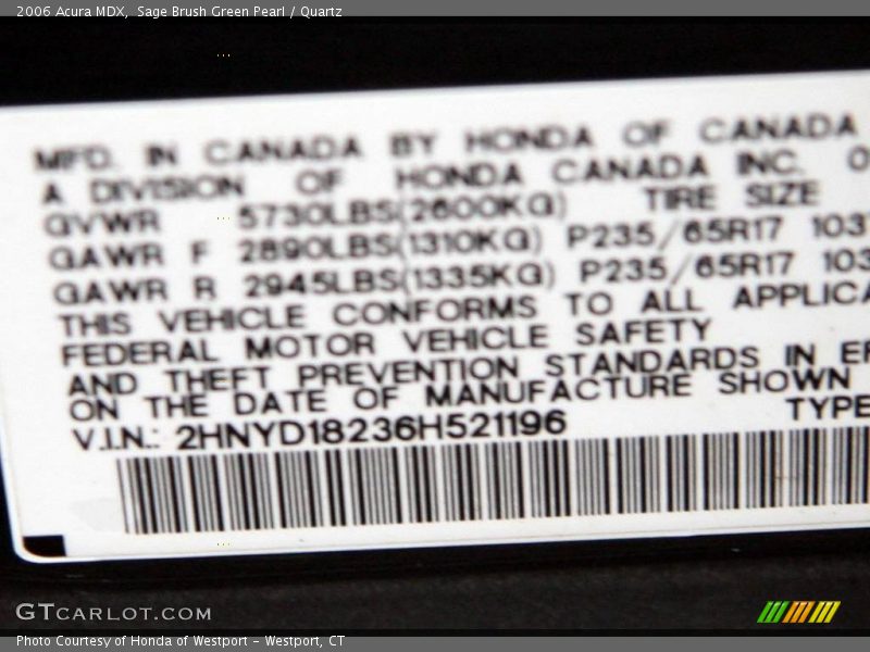 Sage Brush Green Pearl / Quartz 2006 Acura MDX