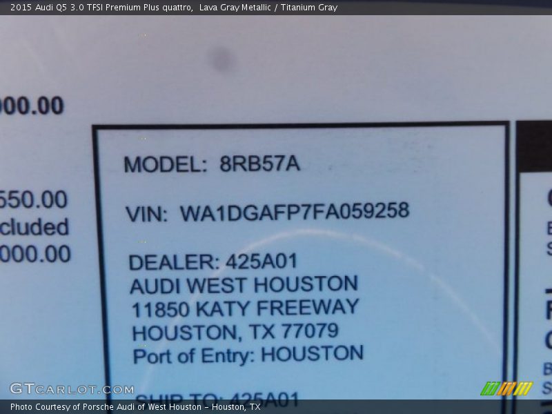 Lava Gray Metallic / Titanium Gray 2015 Audi Q5 3.0 TFSI Premium Plus quattro