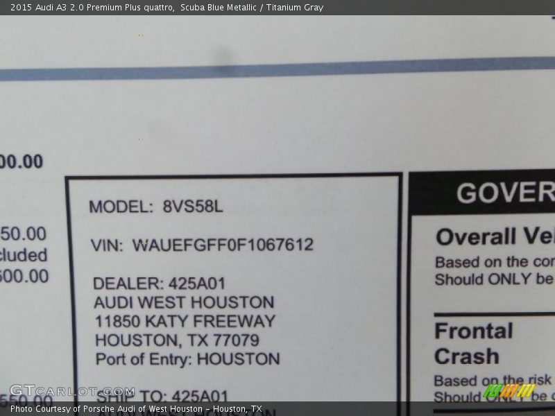Scuba Blue Metallic / Titanium Gray 2015 Audi A3 2.0 Premium Plus quattro