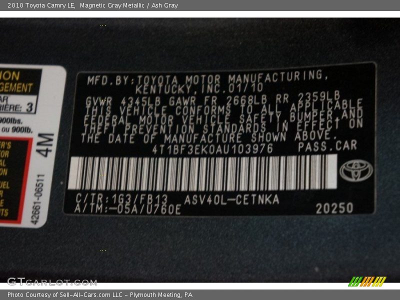Magnetic Gray Metallic / Ash Gray 2010 Toyota Camry LE