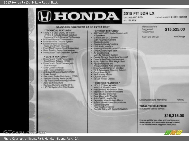 Milano Red / Black 2015 Honda Fit LX