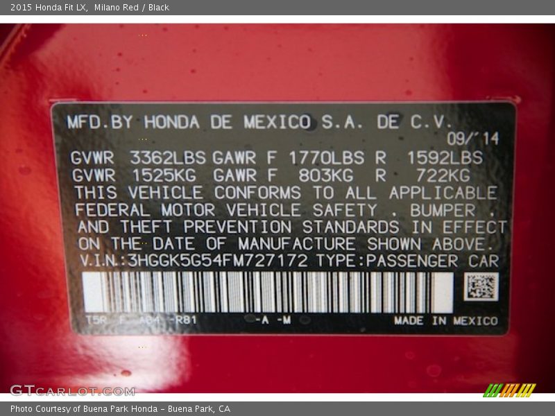 Milano Red / Black 2015 Honda Fit LX