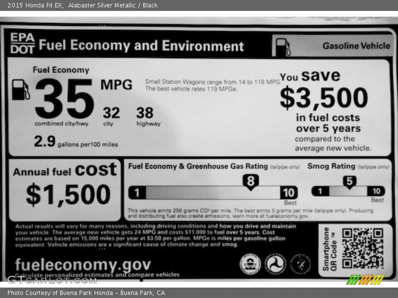 Alabaster Silver Metallic / Black 2015 Honda Fit EX