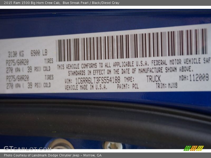 2015 1500 Big Horn Crew Cab Blue Streak Pearl Color Code PCL