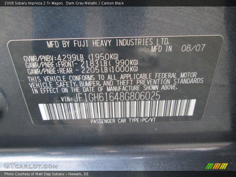 Dark Gray Metallic / Carbon Black 2008 Subaru Impreza 2.5i Wagon