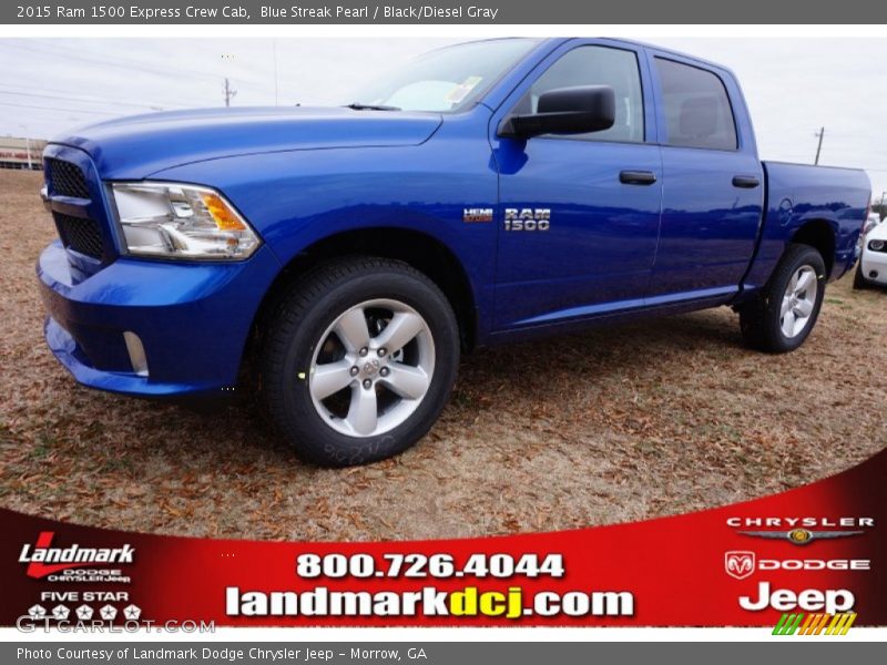 Blue Streak Pearl / Black/Diesel Gray 2015 Ram 1500 Express Crew Cab