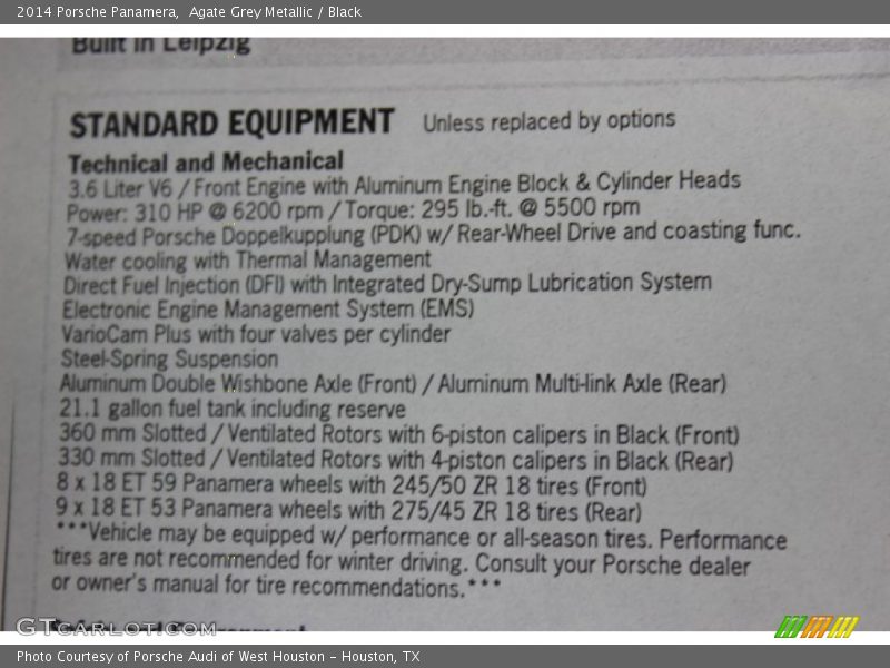  2014 Panamera  Window Sticker