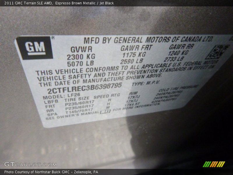 Espresso Brown Metallic / Jet Black 2011 GMC Terrain SLE AWD