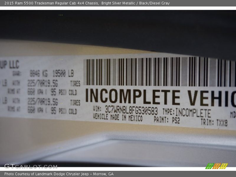 Bright Silver Metallic / Black/Diesel Gray 2015 Ram 5500 Tradesman Regular Cab 4x4 Chassis