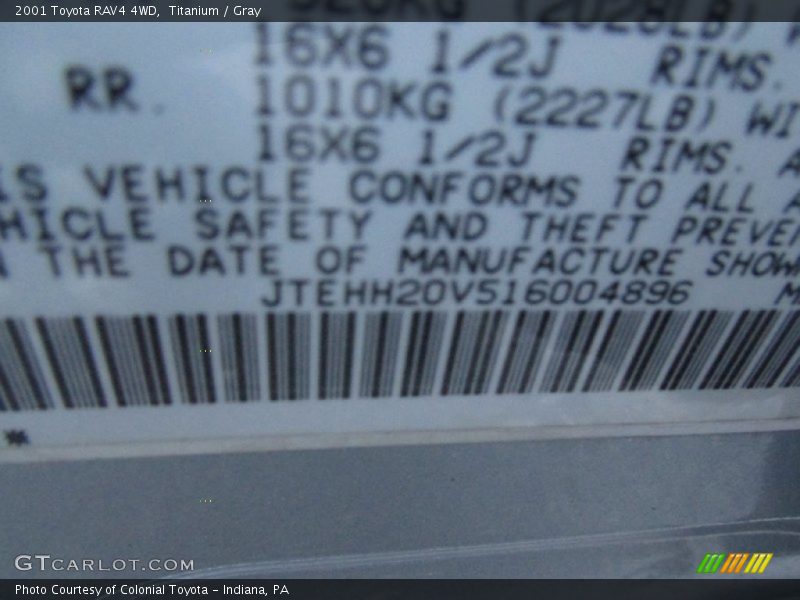 Titanium / Gray 2001 Toyota RAV4 4WD