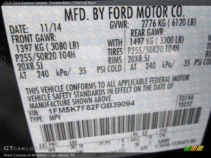 Tuxedo Black / Charcoal Black 2015 Ford Explorer Limited