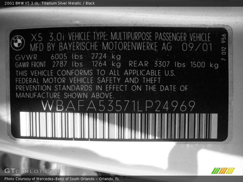 Titanium Silver Metallic / Black 2001 BMW X5 3.0i