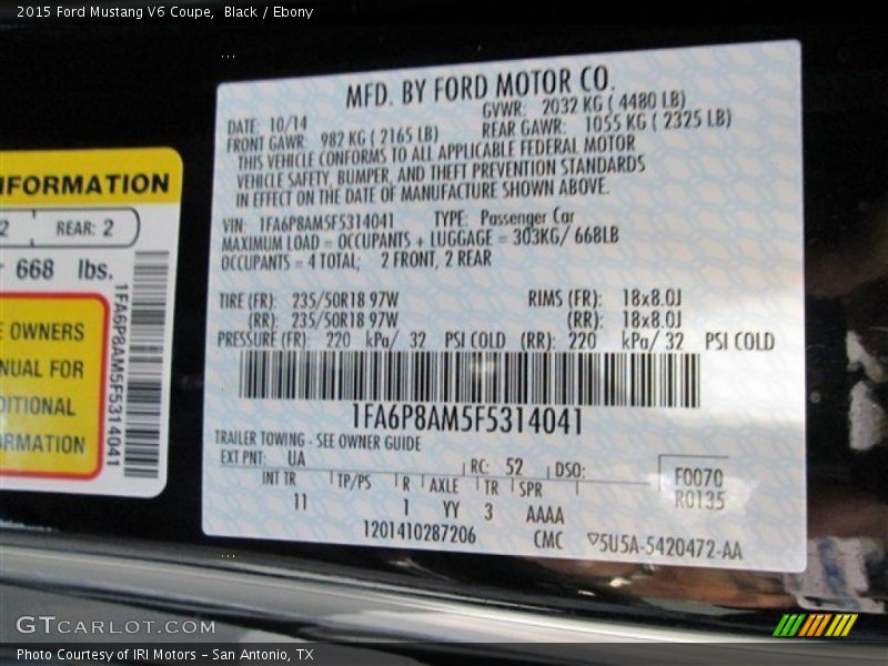 Black / Ebony 2015 Ford Mustang V6 Coupe