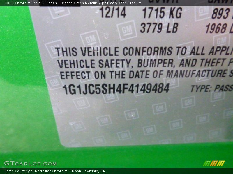 Dragon Green Metallic / Jet Black/Dark Titanium 2015 Chevrolet Sonic LT Sedan