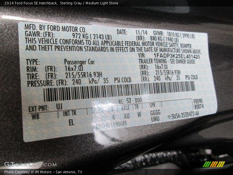 Sterling Gray / Medium Light Stone 2014 Ford Focus SE Hatchback