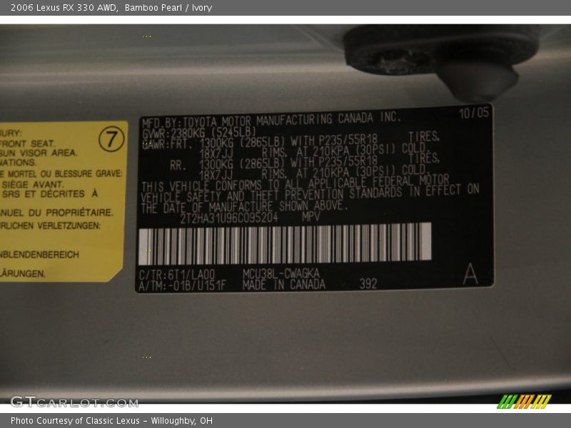 Bamboo Pearl / Ivory 2006 Lexus RX 330 AWD