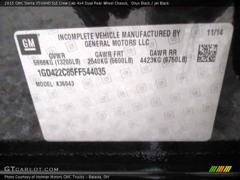 Onyx Black / Jet Black 2015 GMC Sierra 3500HD SLE Crew Cab 4x4 Dual Rear Wheel Chassis