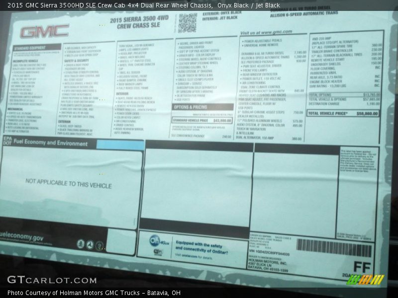  2015 Sierra 3500HD SLE Crew Cab 4x4 Dual Rear Wheel Chassis Window Sticker