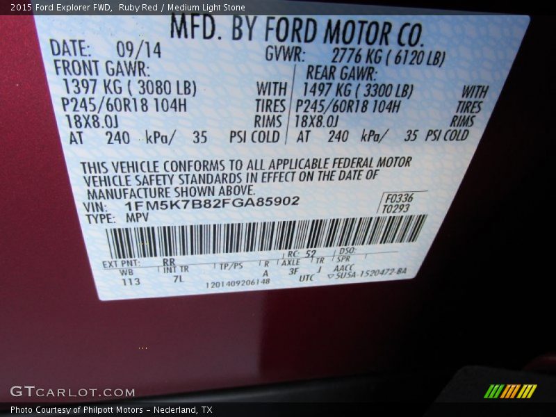 Ruby Red / Medium Light Stone 2015 Ford Explorer FWD