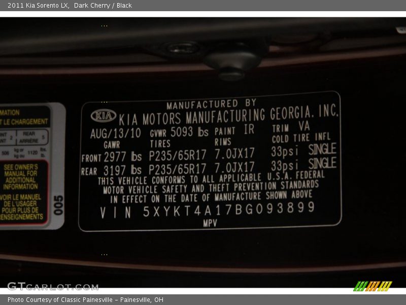 Dark Cherry / Black 2011 Kia Sorento LX