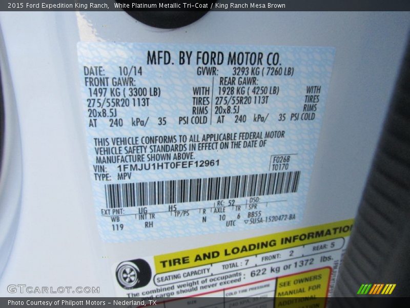 White Platinum Metallic Tri-Coat / King Ranch Mesa Brown 2015 Ford Expedition King Ranch