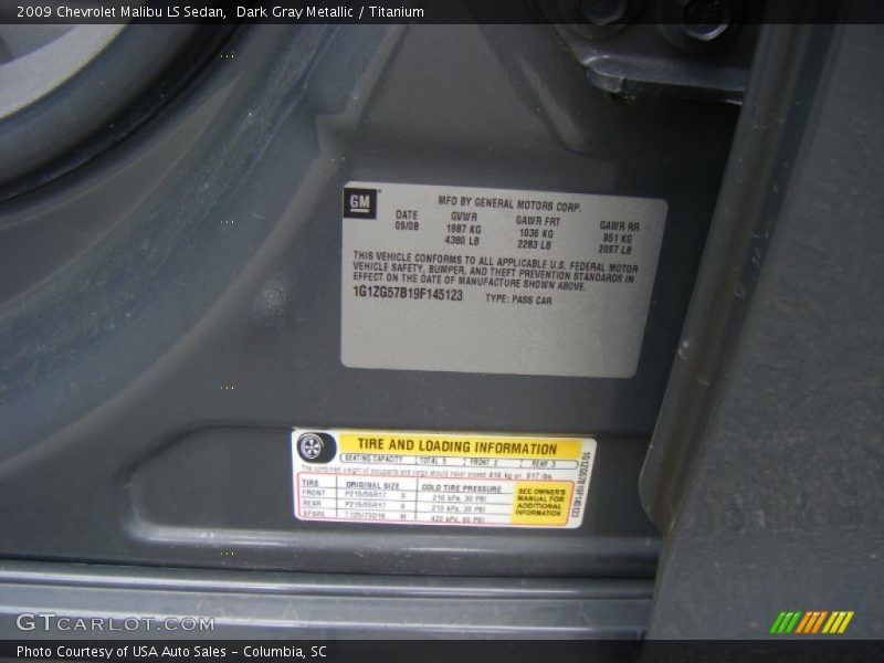 Dark Gray Metallic / Titanium 2009 Chevrolet Malibu LS Sedan