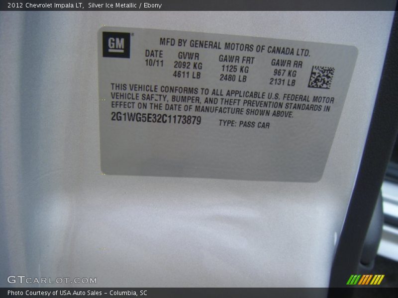 Silver Ice Metallic / Ebony 2012 Chevrolet Impala LT