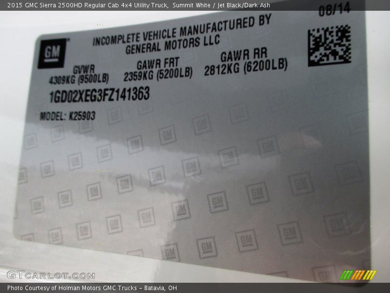 Summit White / Jet Black/Dark Ash 2015 GMC Sierra 2500HD Regular Cab 4x4 Utility Truck