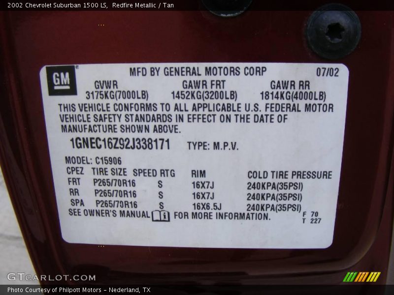 Redfire Metallic / Tan 2002 Chevrolet Suburban 1500 LS