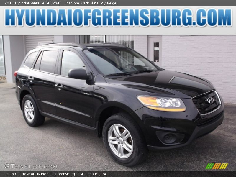 Phantom Black Metallic / Beige 2011 Hyundai Santa Fe GLS AWD