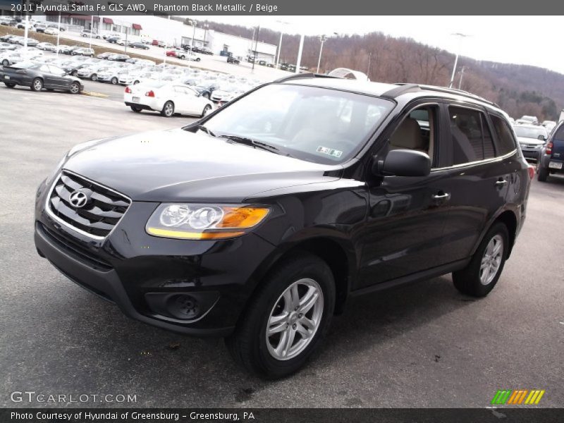 Phantom Black Metallic / Beige 2011 Hyundai Santa Fe GLS AWD