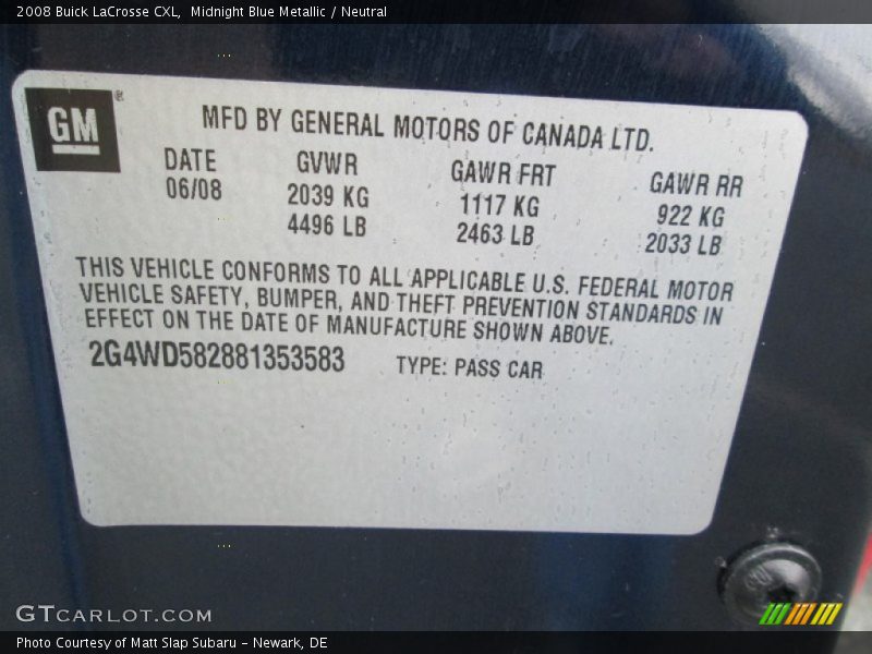 Midnight Blue Metallic / Neutral 2008 Buick LaCrosse CXL