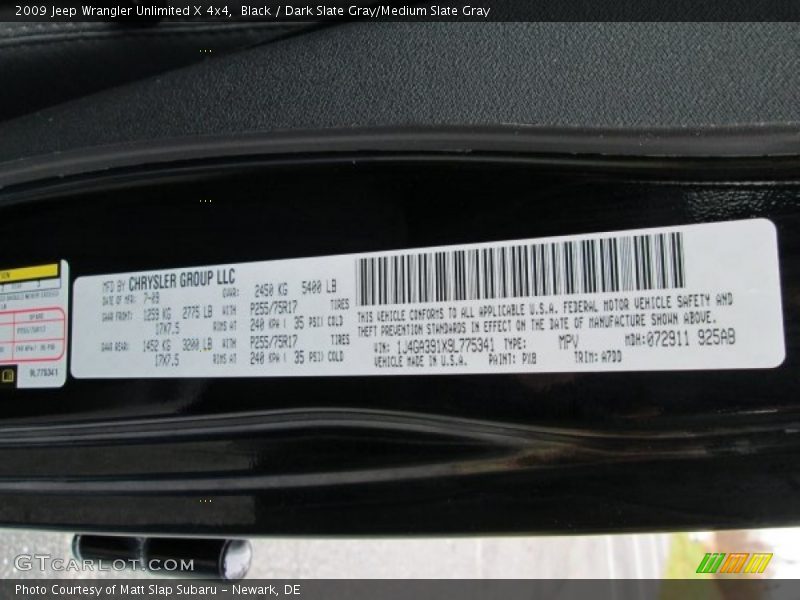 Black / Dark Slate Gray/Medium Slate Gray 2009 Jeep Wrangler Unlimited X 4x4