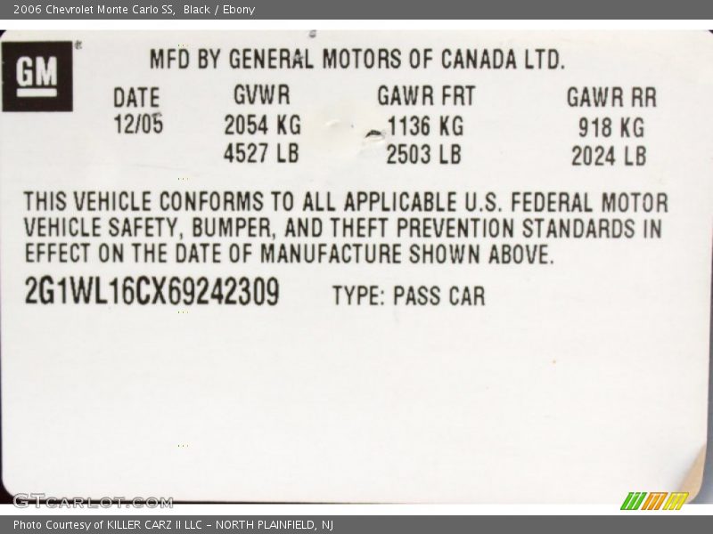 Black / Ebony 2006 Chevrolet Monte Carlo SS