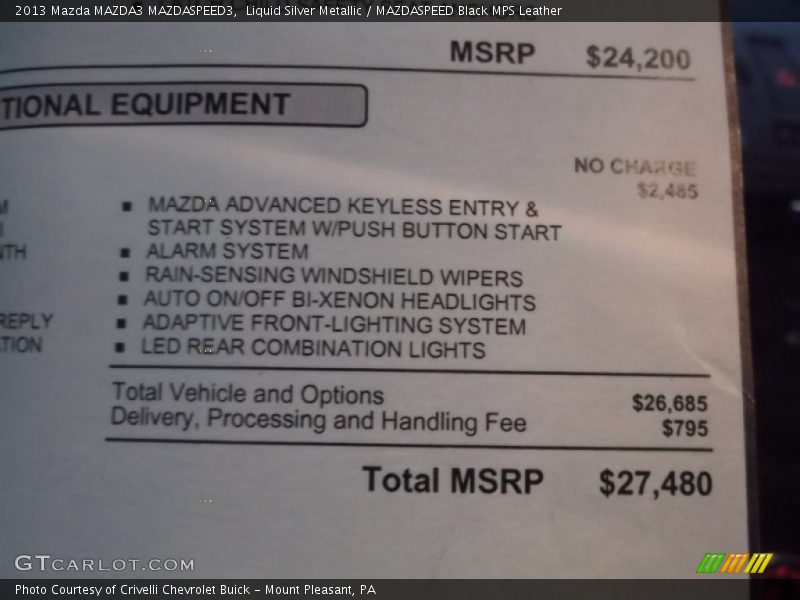  2013 MAZDA3 MAZDASPEED3 Window Sticker