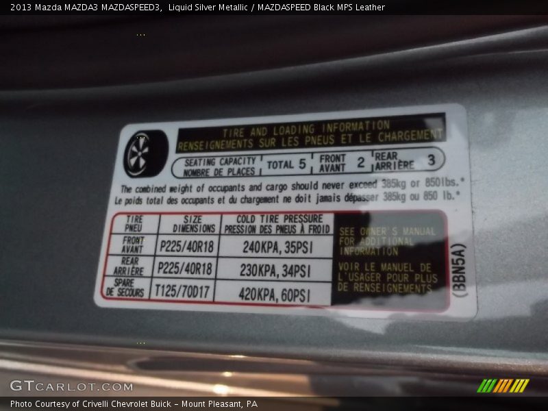 Liquid Silver Metallic / MAZDASPEED Black MPS Leather 2013 Mazda MAZDA3 MAZDASPEED3