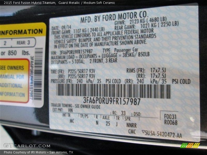 2015 Fusion Hybrid Titanium Guard Metallic Color Code HN