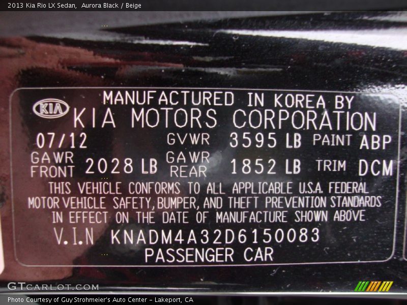 Aurora Black / Beige 2013 Kia Rio LX Sedan