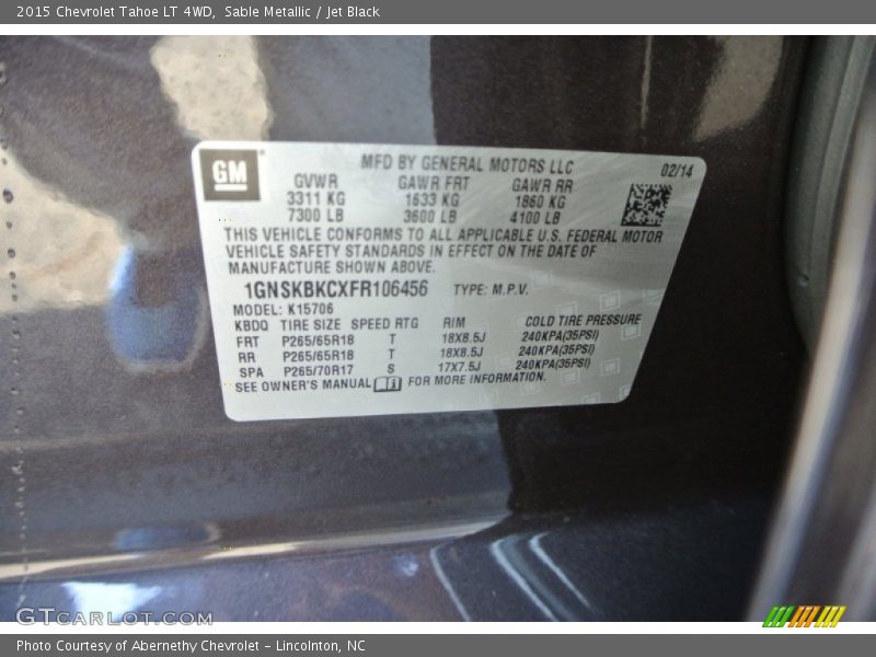 Sable Metallic / Jet Black 2015 Chevrolet Tahoe LT 4WD