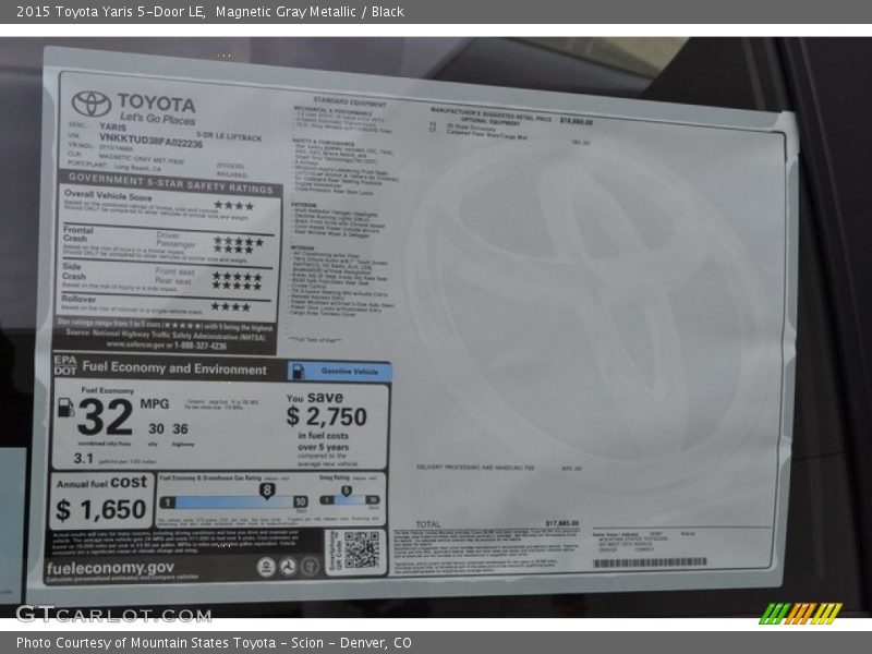 Magnetic Gray Metallic / Black 2015 Toyota Yaris 5-Door LE