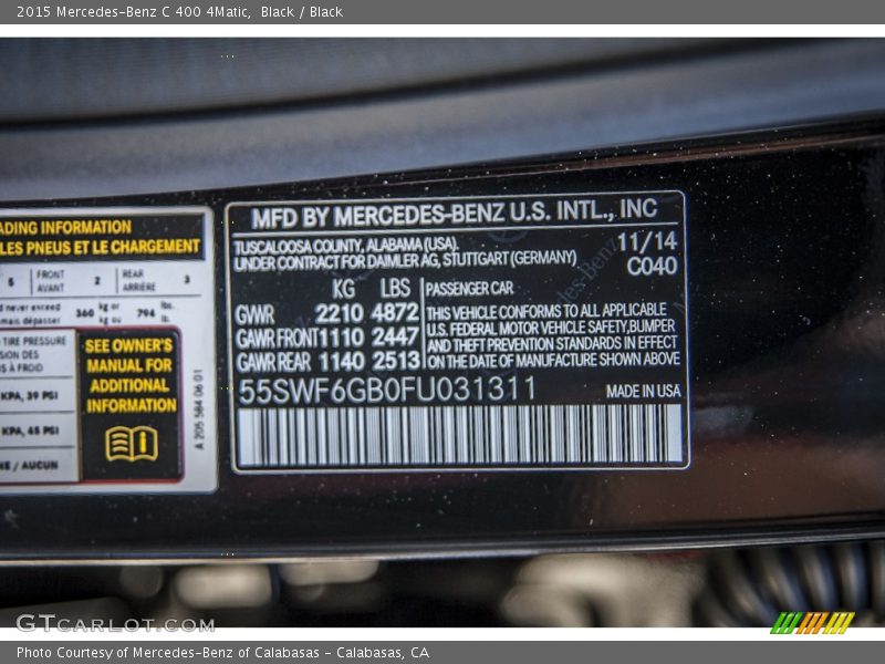 Black / Black 2015 Mercedes-Benz C 400 4Matic