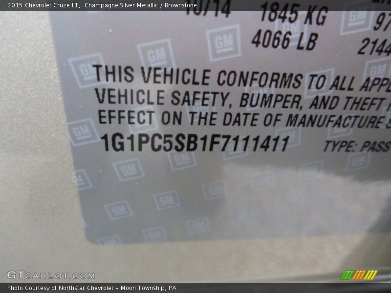 Champagne Silver Metallic / Brownstone 2015 Chevrolet Cruze LT