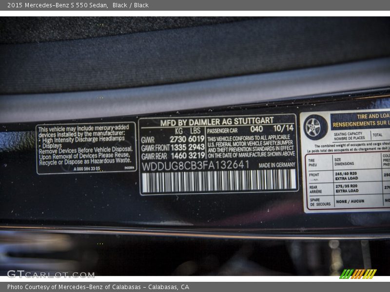 Black / Black 2015 Mercedes-Benz S 550 Sedan