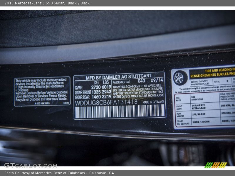 Black / Black 2015 Mercedes-Benz S 550 Sedan