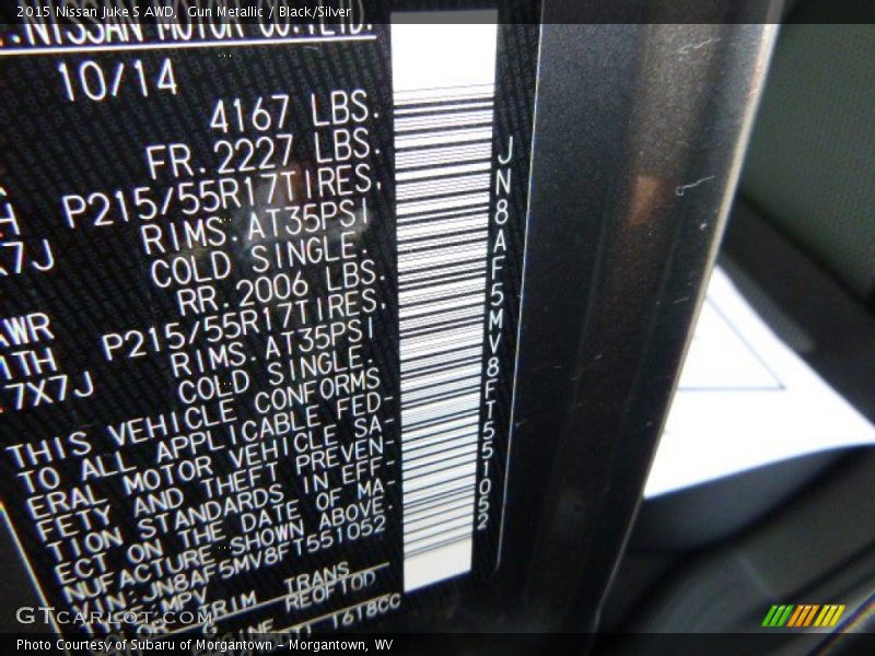 Gun Metallic / Black/Silver 2015 Nissan Juke S AWD