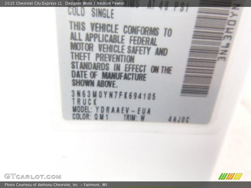 2015 City Express LS Designer White Color Code QM1