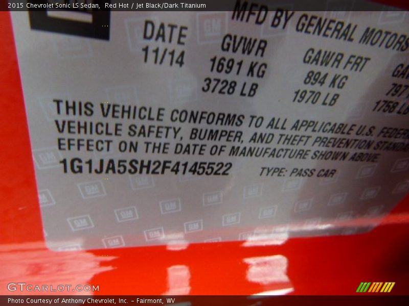 Red Hot / Jet Black/Dark Titanium 2015 Chevrolet Sonic LS Sedan