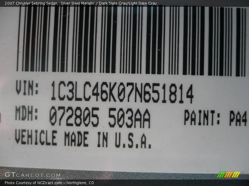 Silver Steel Metallic / Dark Slate Gray/Light Slate Gray 2007 Chrysler Sebring Sedan