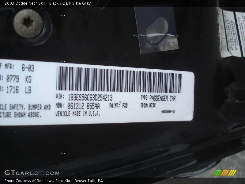 Black / Dark Slate Gray 2003 Dodge Neon SXT