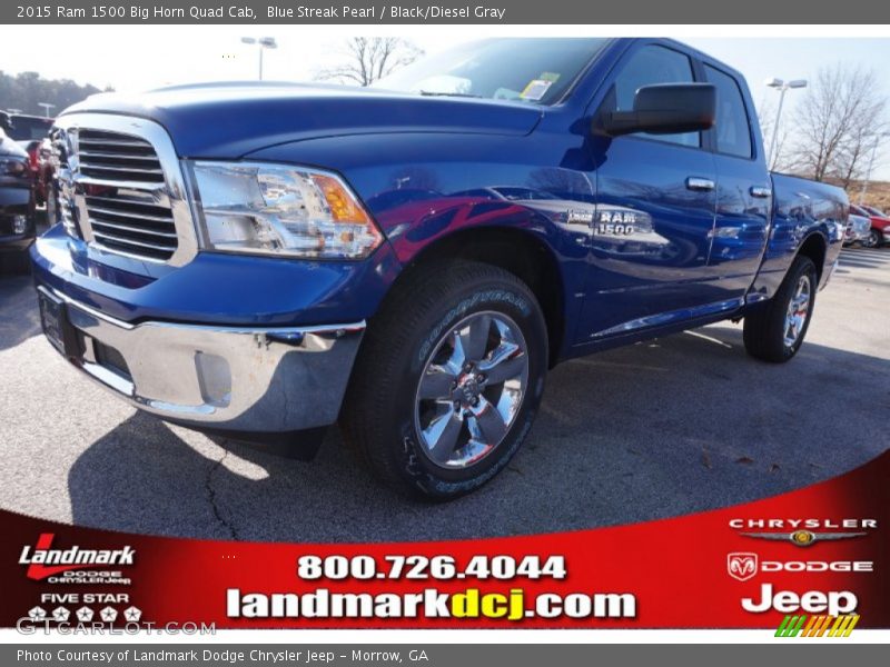 Blue Streak Pearl / Black/Diesel Gray 2015 Ram 1500 Big Horn Quad Cab